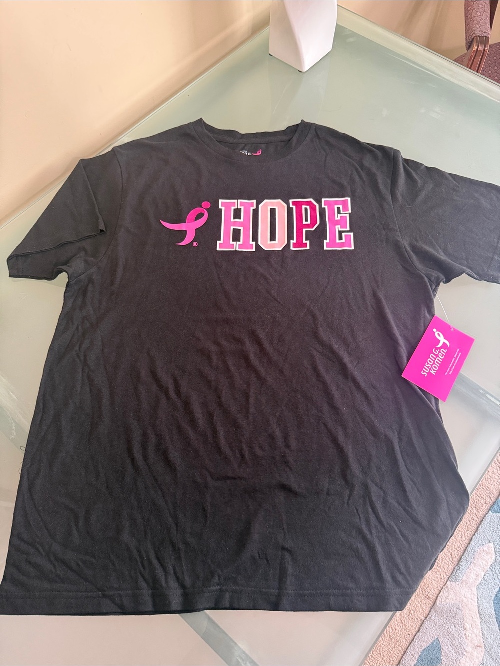 NWT Breast Cancer Awareness Black Cotton Blend T-shirt Size L